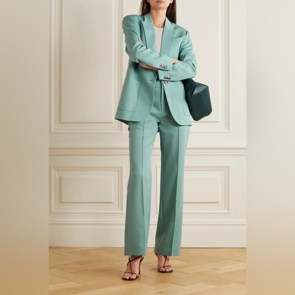 NWT Isabel Marant Set: Lindaya Blazer + Lokia Wool-twill Pants In Green Sz 36